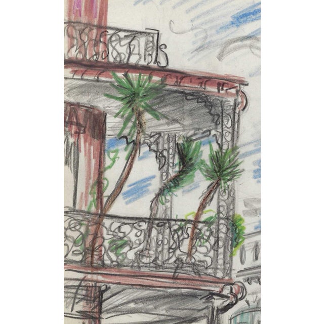 Grace Spongberg (American, 1906-1992) "Chartres" oil pastel on paper, estate stamp on reverse. This might be the corner of...