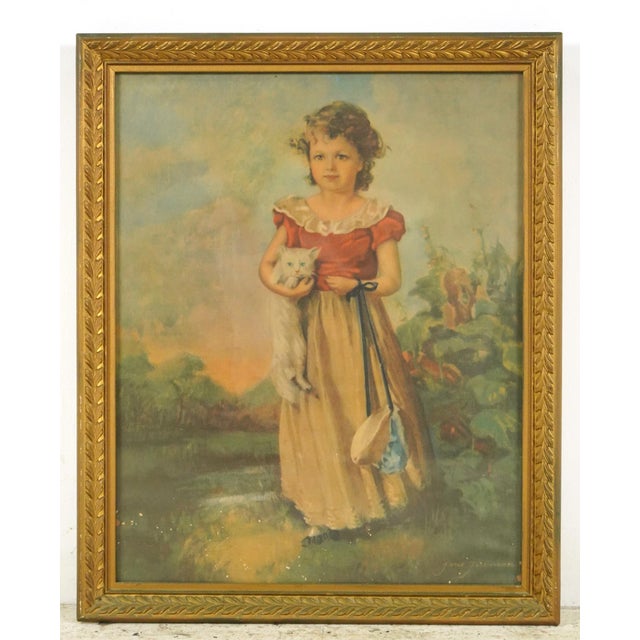 Vintage reproduction prints with gold painted wood frames. The print featuring a boy with a dog is titled Master Simpson"...