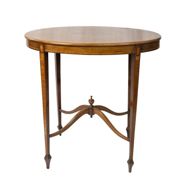 Late 19th Century Figured Mahogany and Satinwood-Inlaid Oval Occasional Table, English, Ca. 1890 For Sale - Image 5 of 10