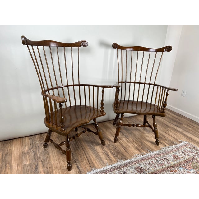Pair Vintage Stickley Cherry High Back Windsor Chairs For Sale In Boston - Image 6 of 18