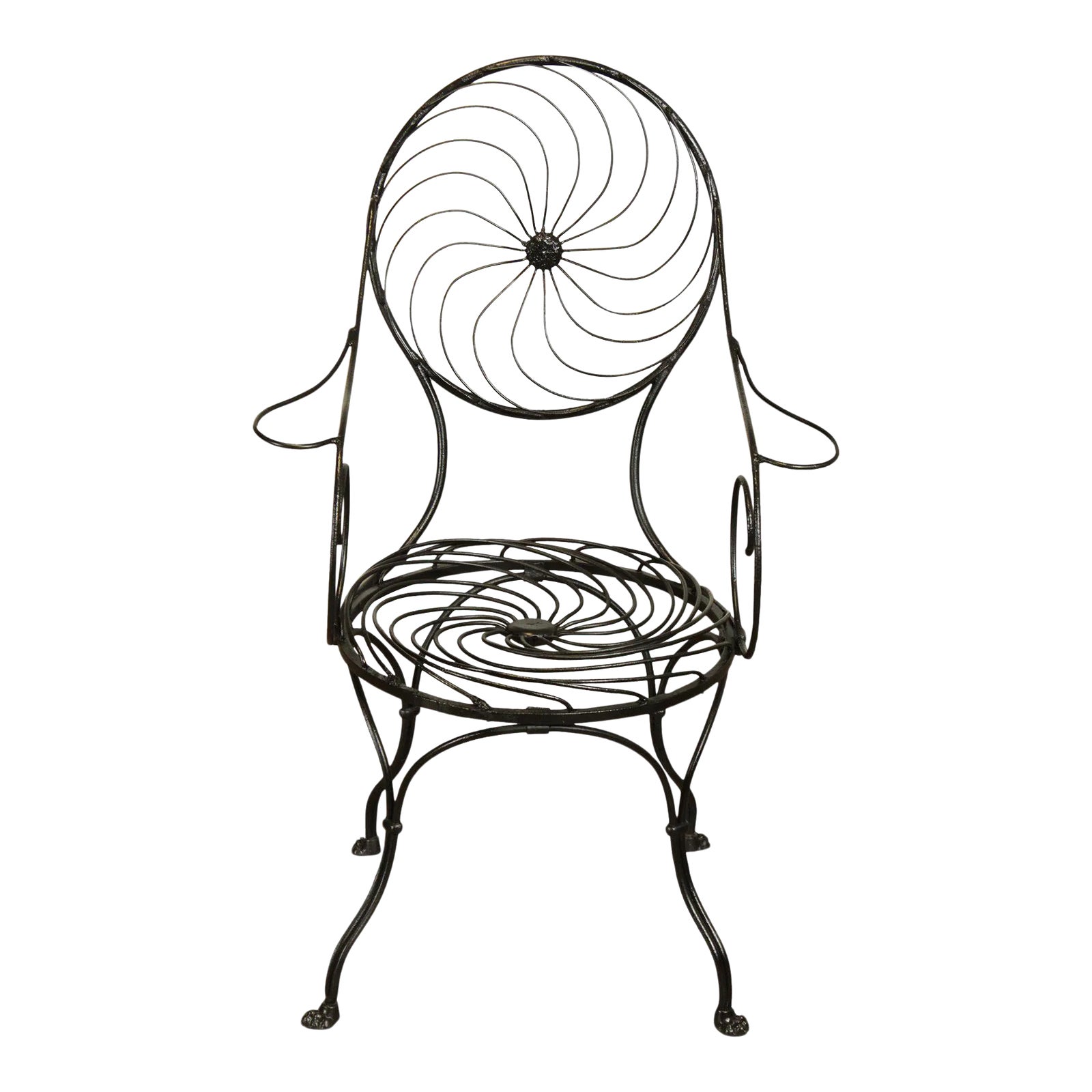 Art Deco Vintage Wrought Iron Pinwheel Spiral Back Garden Chair