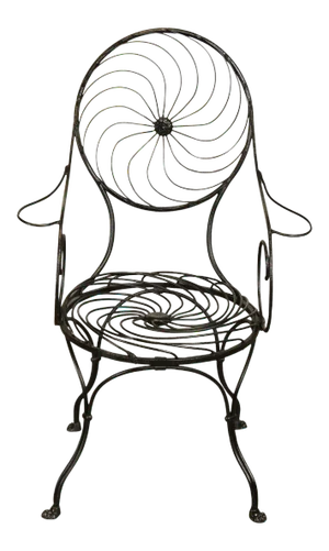 Art Deco Vintage Wrought Iron Pinwheel Spiral Back Garden Chair