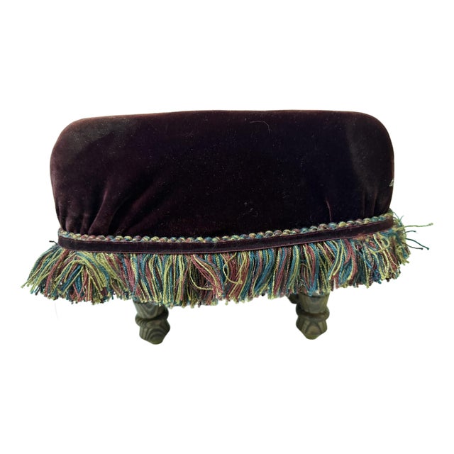 Mid 20th Century Artisan Handmade Velvet Footstool by Ingrid McKinley For Sale