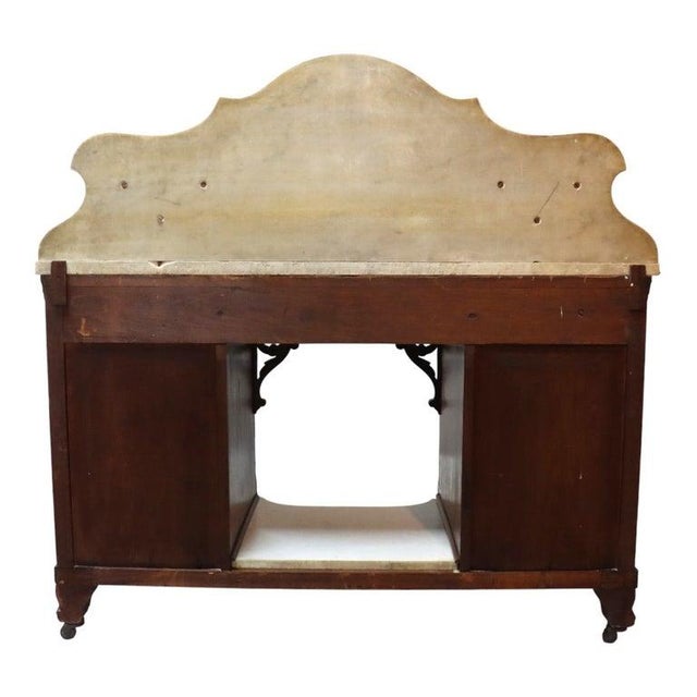 Carved Walnut & Burl Marble Top Server Desk With Candle Stands C1880 For Sale - Image 11 of 11