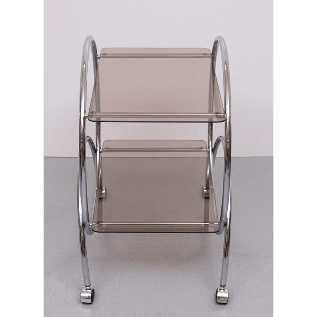 Art DecoTwo-Tier Smoked Glass and Chrome Bar Cart by IKEA, Sweden, 1970s For Sale - Image 6 of 9