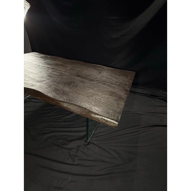 Wood Modern Live Edge-Style Coffee Table With Glass Panel Legs For Sale - Image 7 of 10