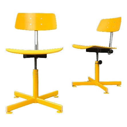 Vintage Yellow Wooden Desk Chair For Sale