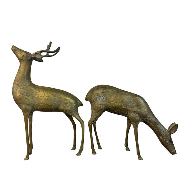 Gold Set of 2 Mid Century Brass Deer Figurines, Buck & Doe For Sale - Image 8 of 15