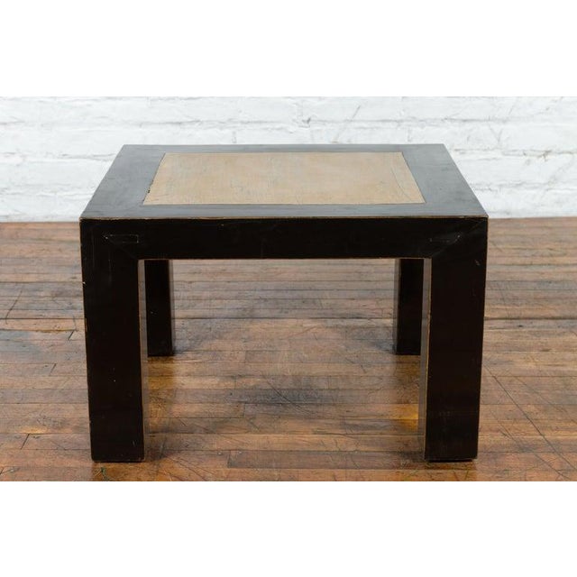 Wood Vintage Chinese Square Coffee Table with Antique Palace Courtyard Stone Inset For Sale - Image 7 of 12