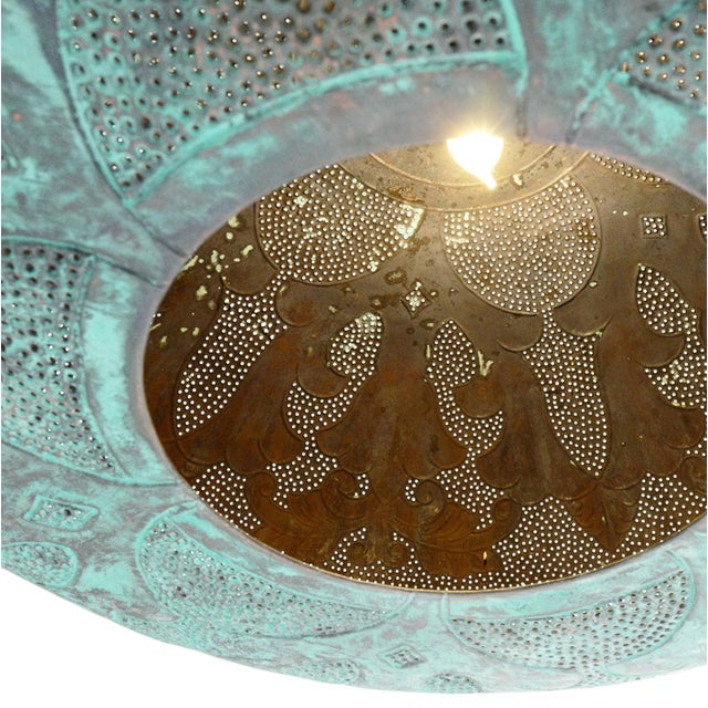 Metal Balinese Boho Verdigris Copper Utan Pendant Light Small For Sale - Image 7 of 12