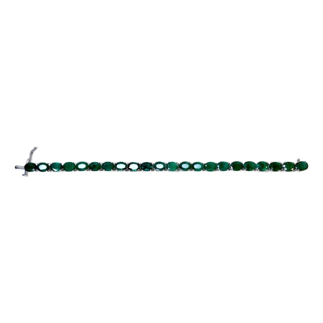 27 Carat Natural Emerald Tennis Bracelet, 14 Karat White Gold, 17gm, 7 Inch For Sale