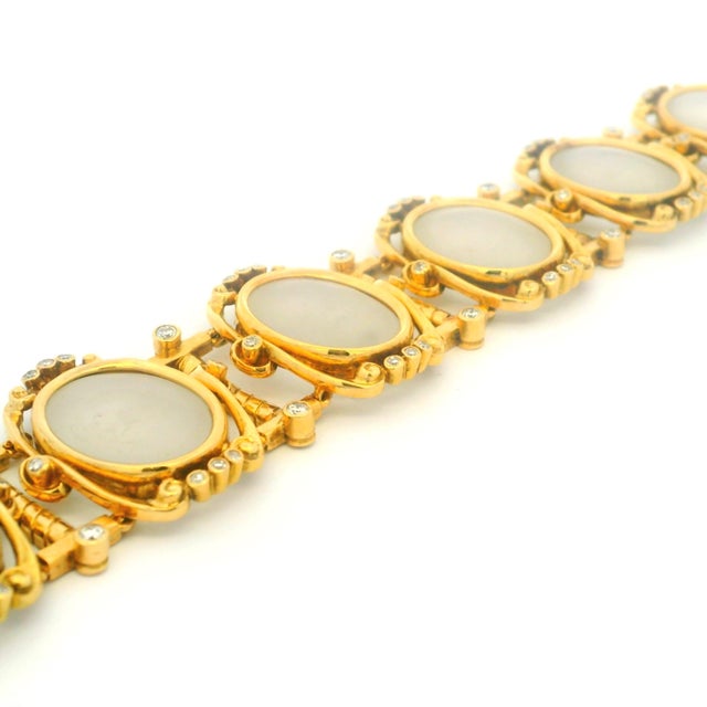 Metal Vintage Lalaounis Frosted Rock Crystal and Diamond Bracelet in 18k Gold, Greece For Sale - Image 7 of 13