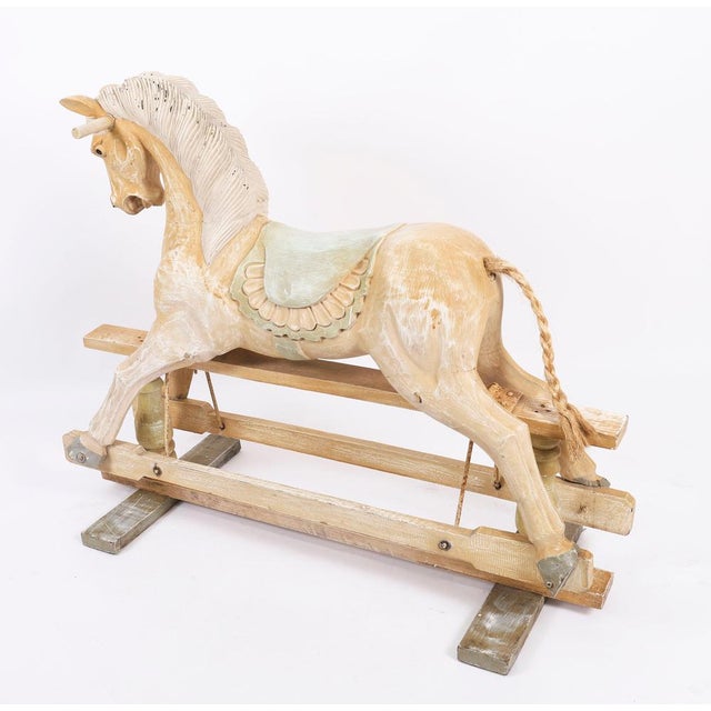 Mid-Century French Blond Polychromed Rocking Horse, 1940s For Sale - Image 10 of 13