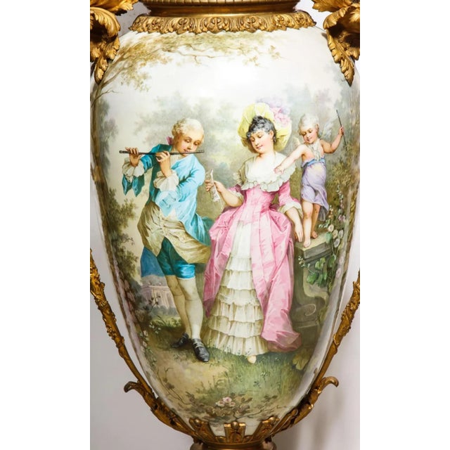 Mid 19th Century Palatial French Ormolu-Mounted Sevres Porcelain Hand-Painted Vase and Cover For Sale In Los Angeles - Image 6 of 18