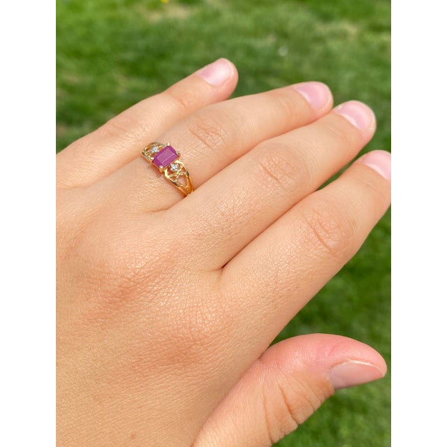 The Middie: Emerald Cut Natural Ruby and Diamond Ring in Yellow Gold For Sale - Image 11 of 11