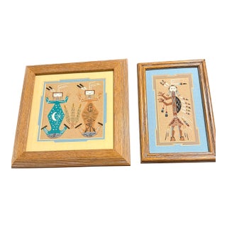 Late 20th Century Signed Navajo Sand Paintings - Set of 2 For Sale