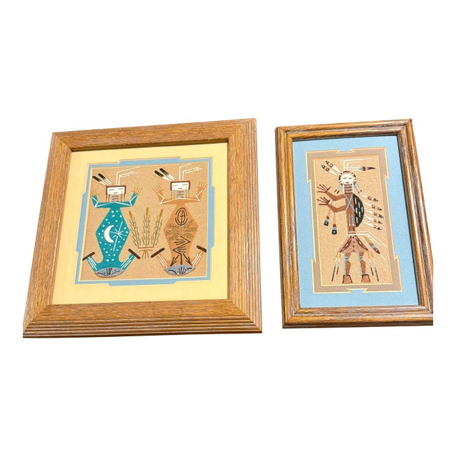Late 20th Century Signed Navajo Sand Paintings - Set of 2 For Sale