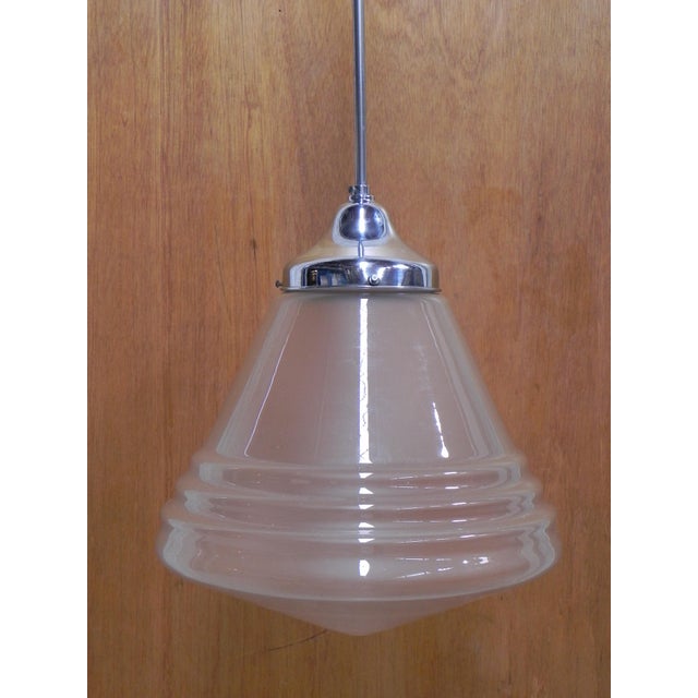 Art Deco Frosted Glass Pendant Lamp, 1930s For Sale - Image 4 of 11