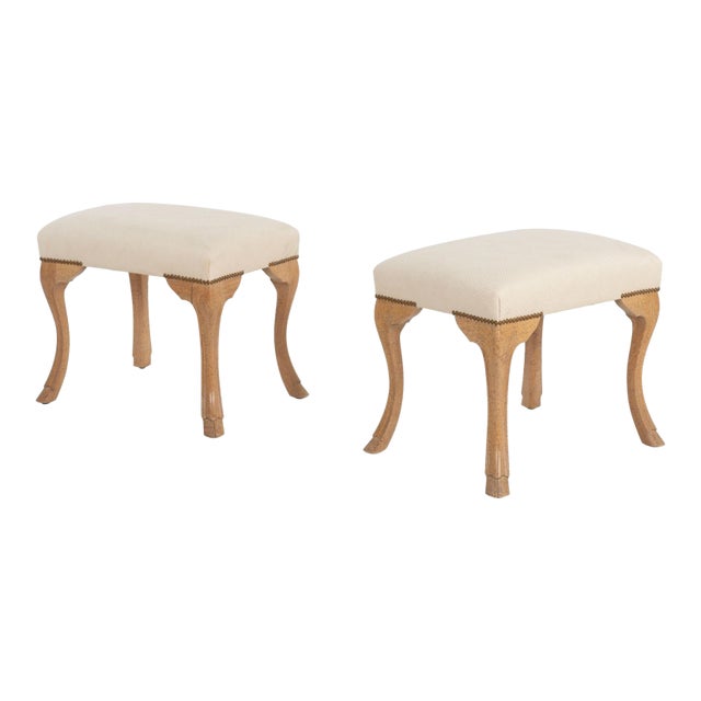 Pair of William Switzer Stools, Circa 1985 – Maple Hoof-Foot Bases & Diamond-Print Upholstery For Sale