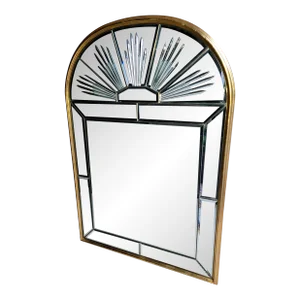Large Andrei Enzo Sunburst Etched Glass Giltwood Mirror