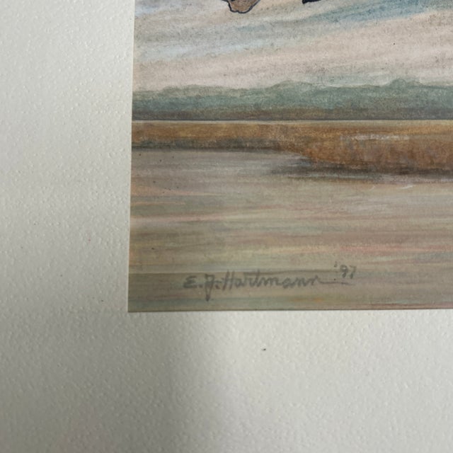 Impressionist 1990’s Impressionist “Two Male Wood Ducks in Flight Over Marsh” Watercolor Painting For Sale - Image 3 of 5