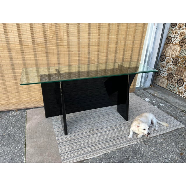 Glass Late 1970s Black Lacquer Postmodern Console / Sofa Table For Sale - Image 7 of 13