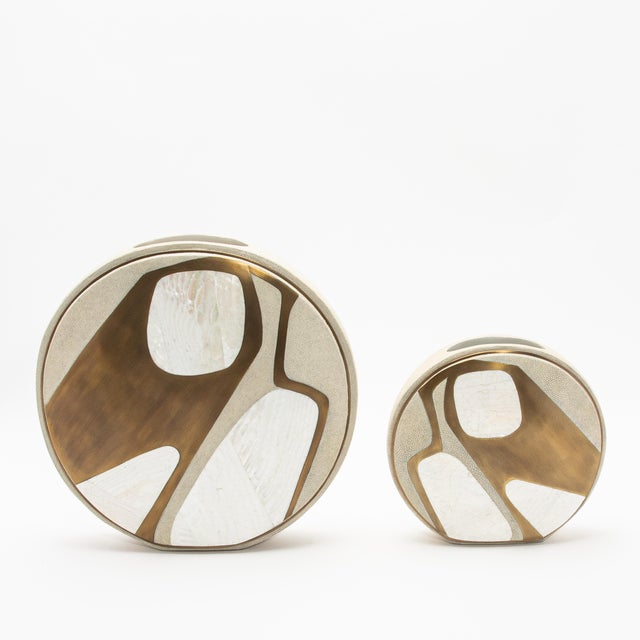 Modern Vase in Shagreen With Mother of Pearl and Brass Details by R&y Augousti For Sale - Image 11 of 12