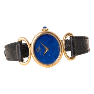 Vintage Baume & Mercier Ladies Lapis Lazuli Dial Wristwatch 18k Yellow Gold For Sale