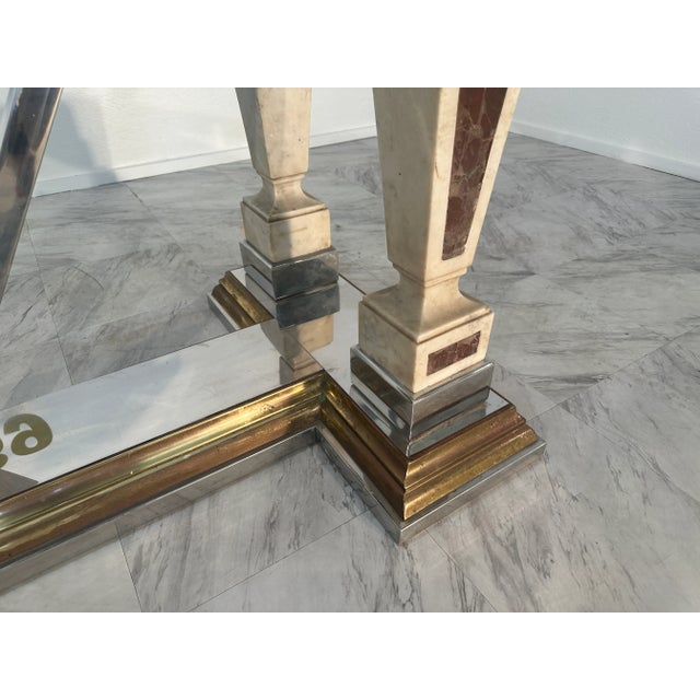 Brass Mid-Century Modern Sculpted Metal and Marble Dining Table With Glass Top 1970 For Sale - Image 8 of 12