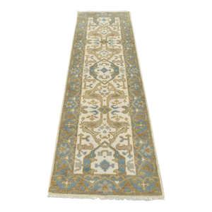 Oushak Runner 2’7” X 7’10” Ivory Wool Tribal Hand-Knotted Oriental Rug