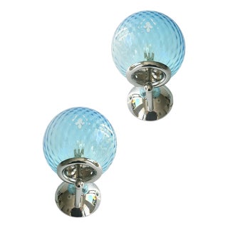 Sculptural Light-Blue Ballotton Murano Glass Wall Sconces by Simoeng, Set of 2 For Sale