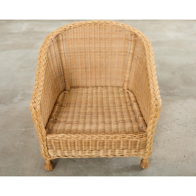 Pair of McGuire Rattan Wicker Lounge Chairs and Ottoman For Sale - Image 15 of 18