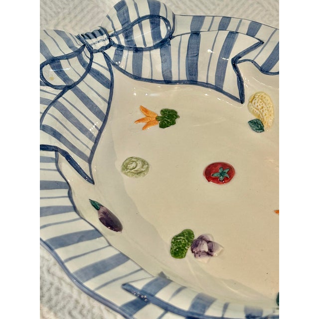 Fitz and Floyd 1994 Fitz and Floyd “Petits Vegs” Blue and White Serve Bowl For Sale - Image 4 of 10