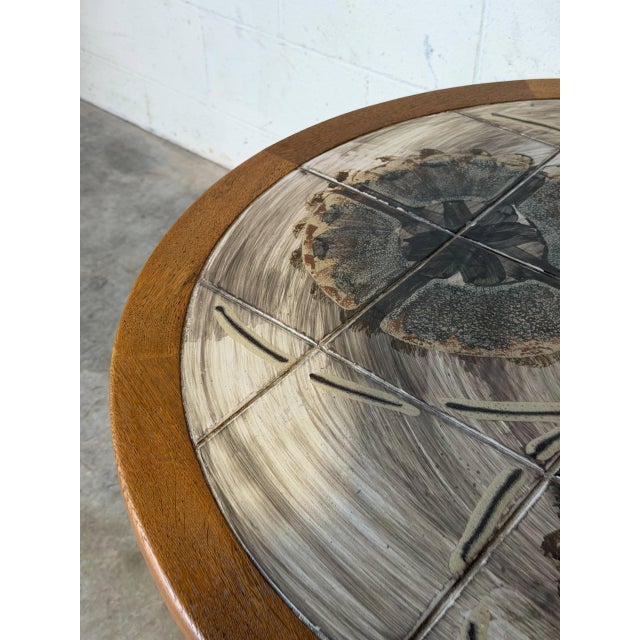 Oak Inset Tile Top Oval Coffee Table With Scalloped Apron Vintage Mid-Century Modern 1970s For Sale - Image 9 of 10