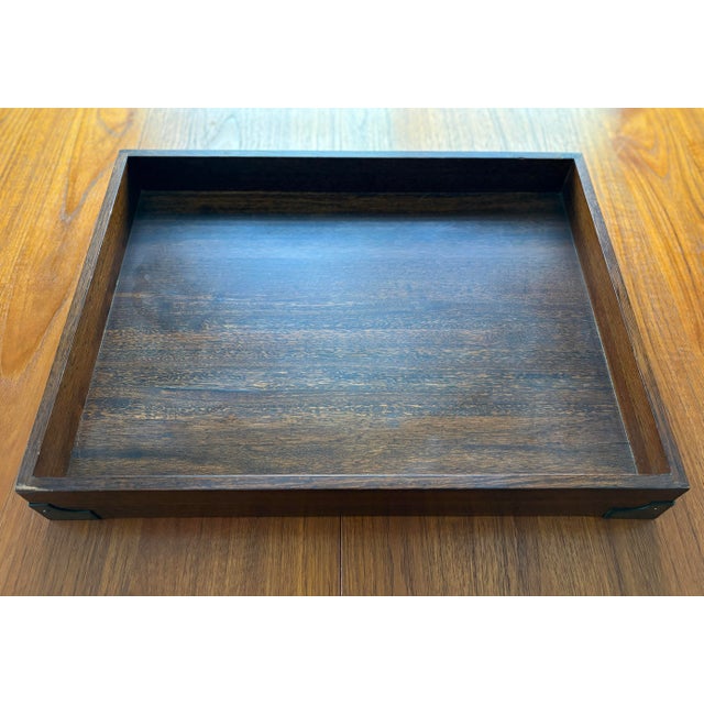 Vintage Mahogany Wood Butlers Tray Brass Handles and Corners For Sale In San Diego - Image 6 of 7