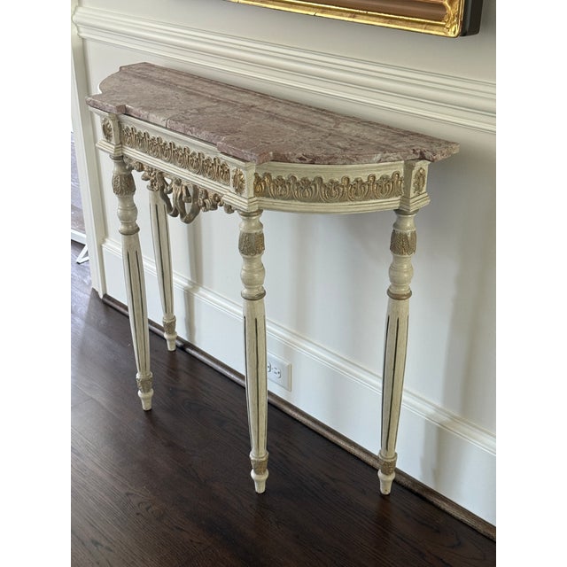 French Demilune Console With Marble Top For Sale - Image 15 of 16