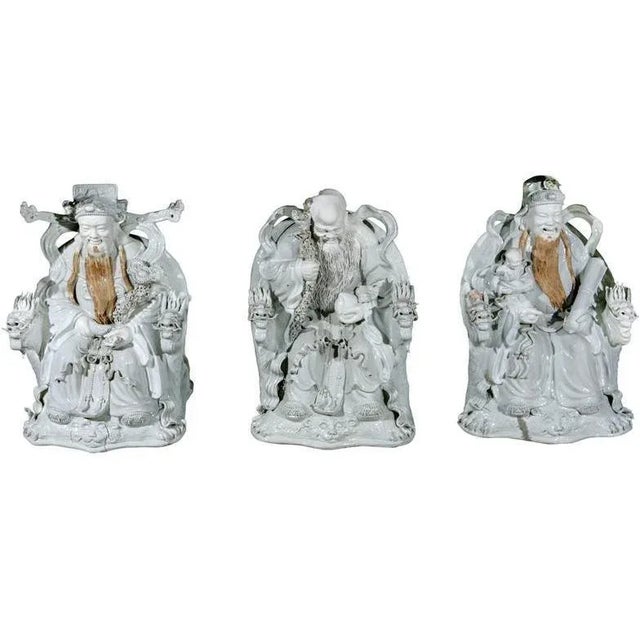 19th c. Chinese group of 3 Blanc de Chine Statues 8"L 27"H