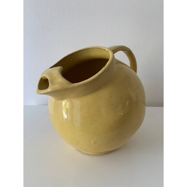 Yellow Mid Century Yellow Art Deco Balloon Shaped Pottery Pitcher For Sale - Image 8 of 8