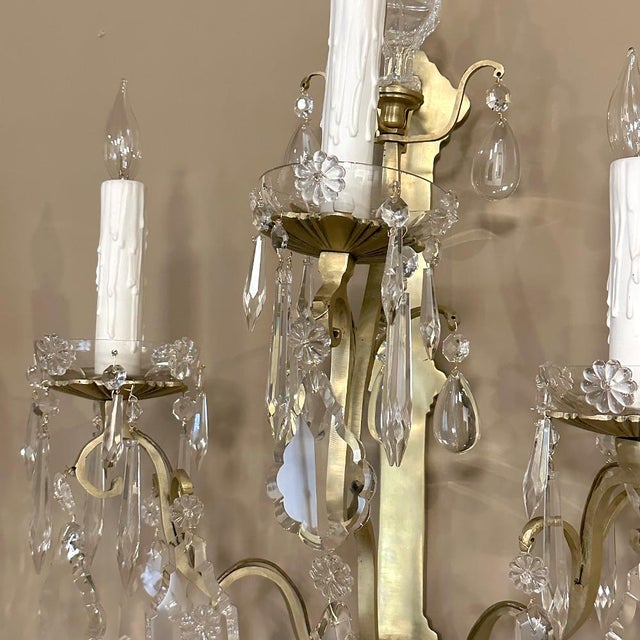 Pair of Timeless Solid Brass & Cut Crystal Wall Sconces For Sale - Image 17 of 18