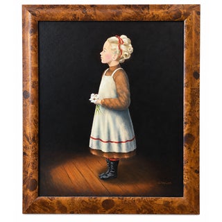 American Folk-Style Portrait of a Young Girl by S. Taylor — Oil on Canvas For Sale