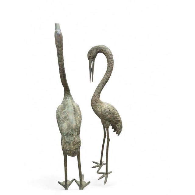 Large Patinated Bronze Heron Sculptures, 1970, Set of 2 For Sale - Image 6 of 8