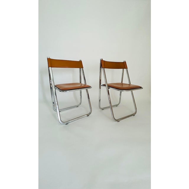 Tamara Folding Chairs in Tan Leather from Arrben, Italy, 1970, Set of 2 For Sale - Image 4 of 16