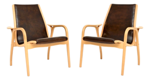 Vintage Swedish Leather Lamino Armchairs by Yngve Ekström for Swedese, 1970s, Set of 2