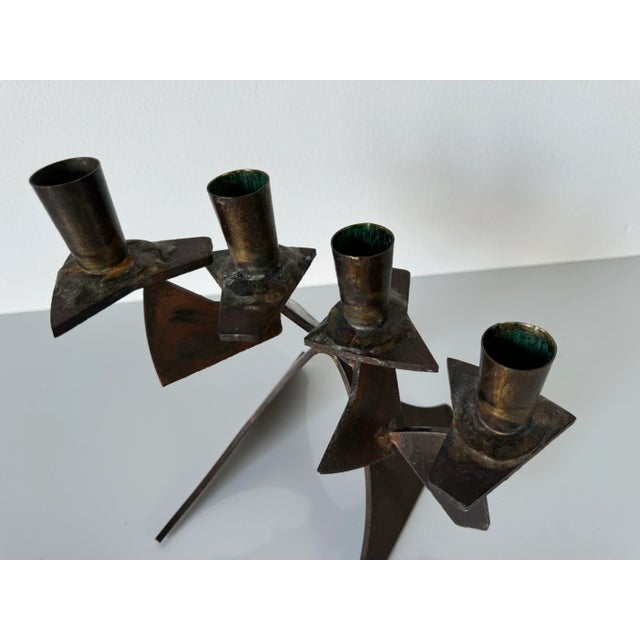 1980s Vintage Handmade Brutalist Metal Sculptural Candle Holder For Sale - Image 5 of 11