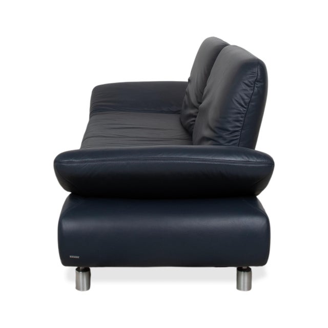 Blue Leather Rivoli Three-Seater Sofa with Manual Function from Koinor For Sale - Image 17 of 18
