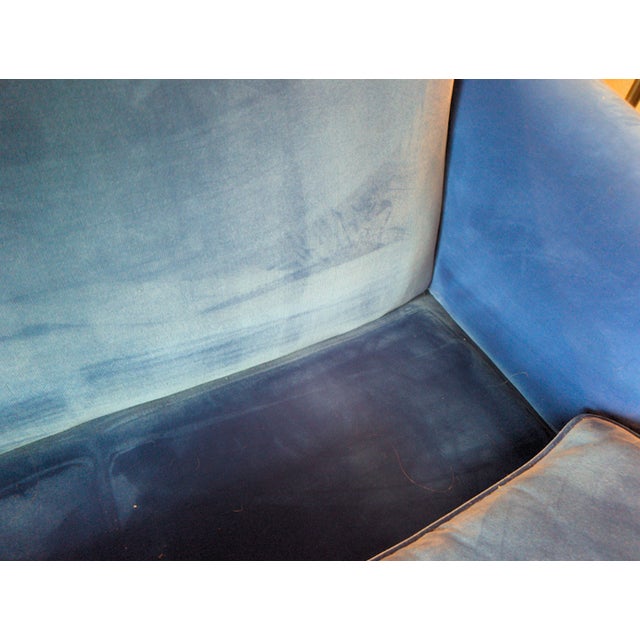 Restored Vintage Chippendale Style Camelback Sofa in Blue Velvet For Sale - Image 10 of 18