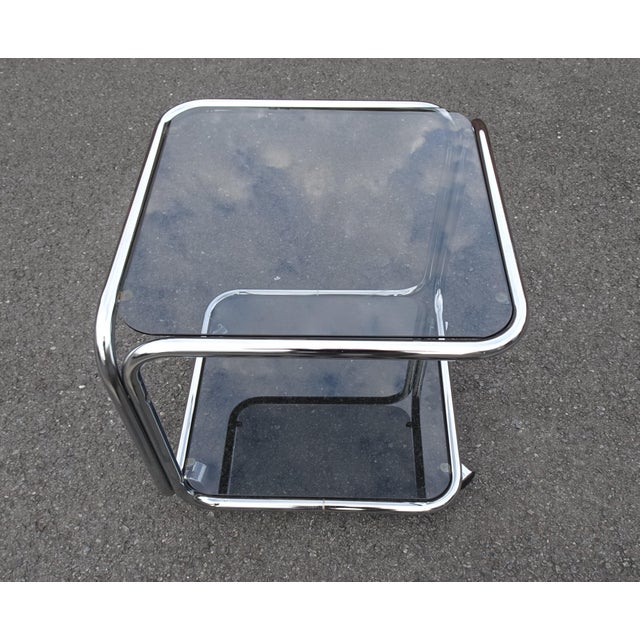 Vintage Italian Chrome and Smoked Glass Rolling Side Table, 1970s For Sale - Image 11 of 15