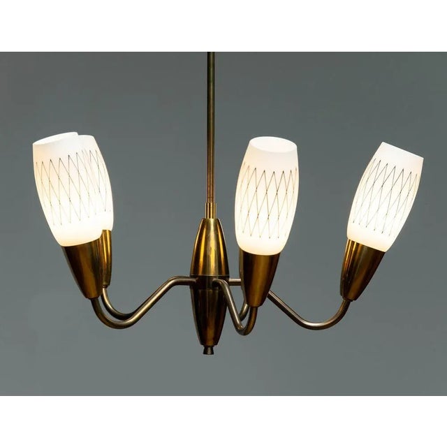 1950s Swedish Pendant in Brass and Opal Art Glass, 1950s For Sale - Image 5 of 8
