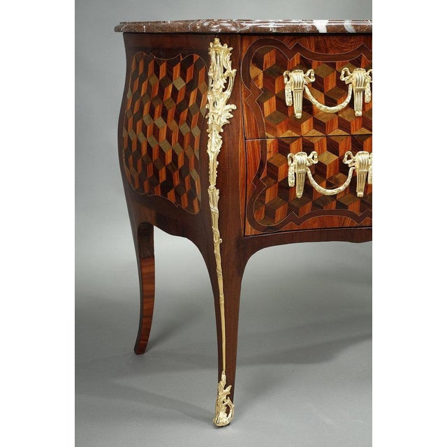 Metal Louis XV Rosewood Veneer with Oeben Marquetry Chest of Drawers, 1760s For Sale - Image 7 of 18