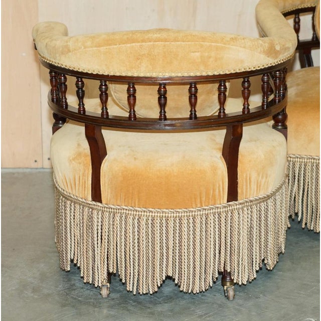 Victorian Tete a Tete Conversation Sofa with Ebonised Frame For Sale - Image 3 of 18